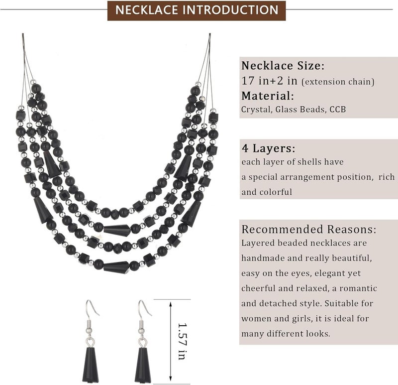 Errally Store Layered Beaded Statement Necklace Multi Strand Crystal Beads Collar Necklace and Earring Sets for Women Fashion Costume Jewelry Set Gifts for Her - Image 5